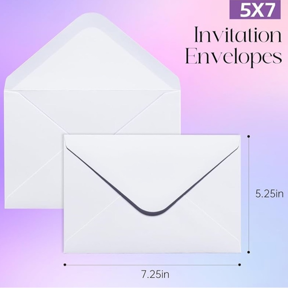 Packpal White A7 Invitation Envelopes 5x7 V Flap Gummed Closure Pack of 50